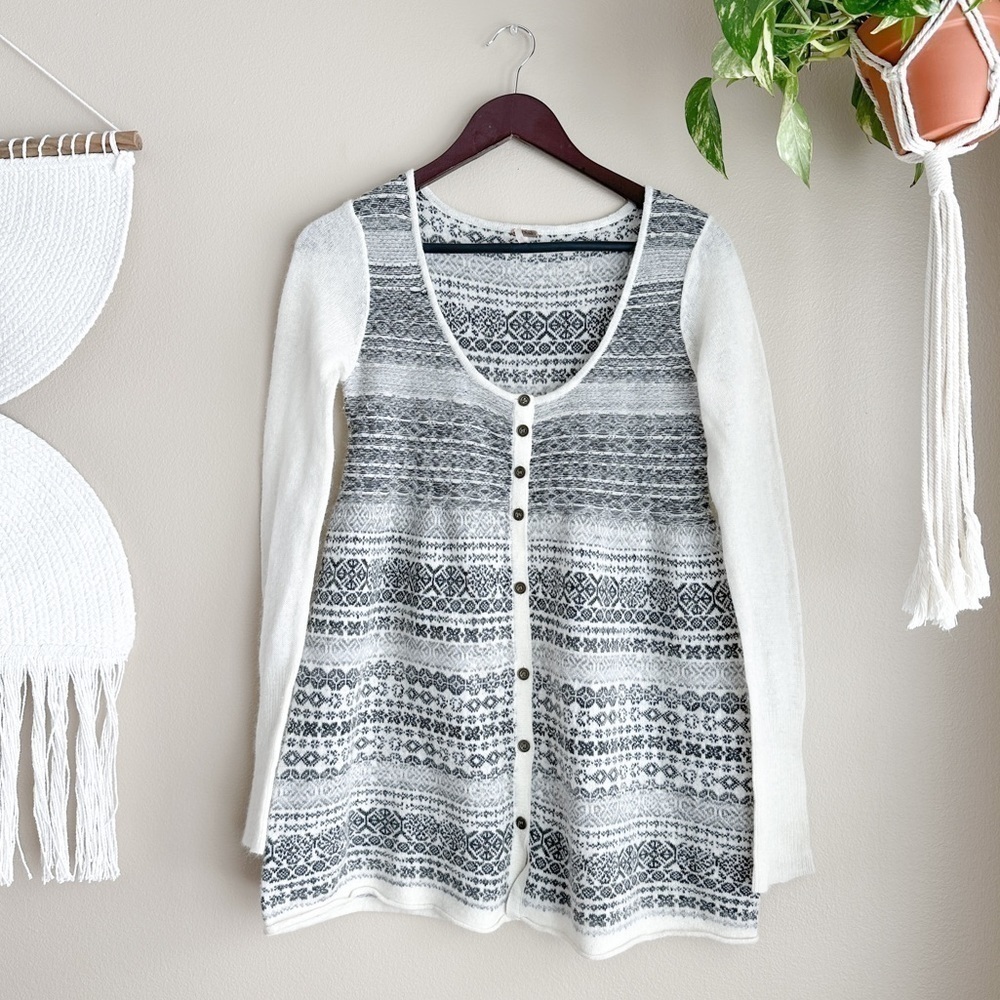 Free People Neutral Button Down Merino Wool Sweater